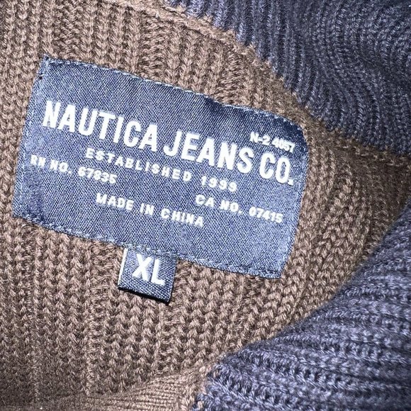 Nautica Jeans Co Mens Ribbed Knit Long Sleeve 1/4 Zip Sweater Size XL Brown - Picture 7 of 7